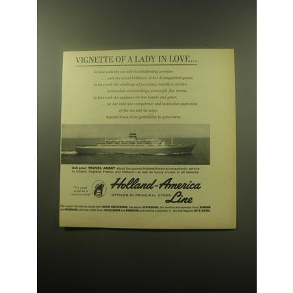 1959 Holland-America Line Cruise Ad - Vignette of a Lady in Love