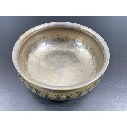 Antique Brass Bowl, Handmade Engraved Vessel, Circa 1800, Floral Pattern Dish, H