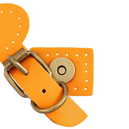 Bag Sew On Genuine Leather Buckle Magnetic Closure Replacement (Orange)