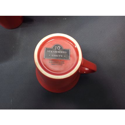 10 STRAWBERRY STREET Set 5 Mugs 6 Saucer Square Plates Red Coffee Oven Safe