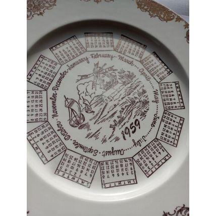 1959 Calendar Plate Taylor Smith Taylor Aqua Blue with Gold Lettering Made USA