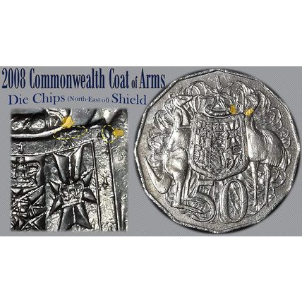 Australia 2008 50c Coat of Arms 'Die Chips' North-East of Shield' - Circulated