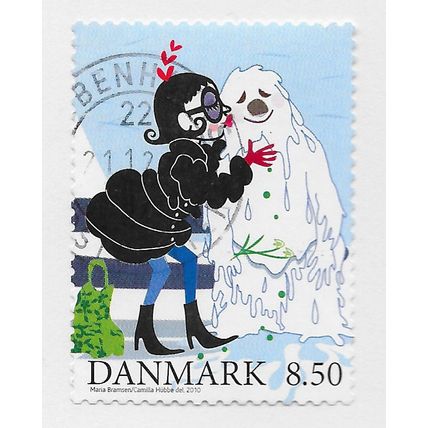 DENMARK DANMARK 2010 WINTER TALES GIRL KISSING SNOWMAN 8.50Kr USED