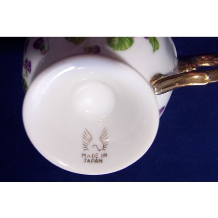 Purple Violets Footed Teacup & Saucer Made in Japan Iridescent Cup Gold Gilded