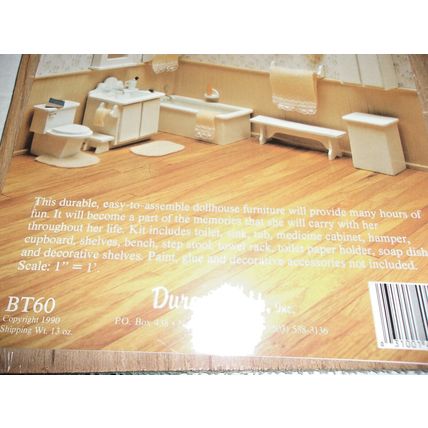 Dura-Craft Miniature Wood Furniture Bathroom Kit 1:12 Scale