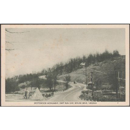 Spottswood Monument, Skyline Drive, Virginia, c.1940s - Everett Waddey Postcard