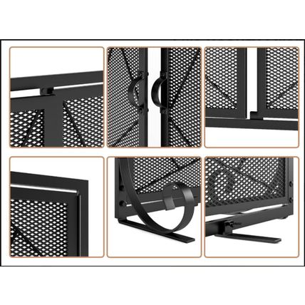Fire Beauty Fireplace Screen w/ Hinged Doors, Metal Mesh Decorative Spark Guard