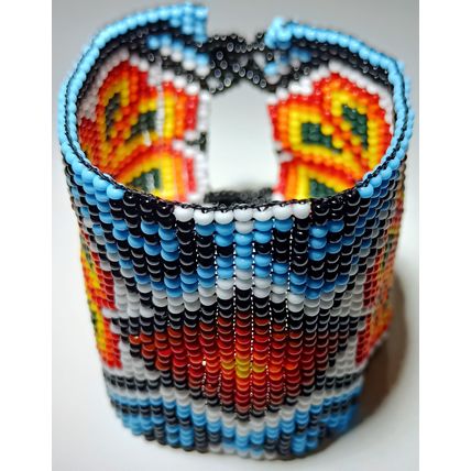 Traditional Huichol Art. Mexico Glass Seed Beads Bracelet. Floral Motives 1