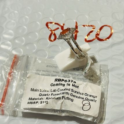 NIB Bomb Party Sz8 BP RBP6378 Coming In Hot LC Sunrise Orange Quartz Rhodium Pl