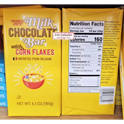 Trader Joe’s Milk Chocolate Bar with Corn Flakes 6.3oz 180g (2 Bars)