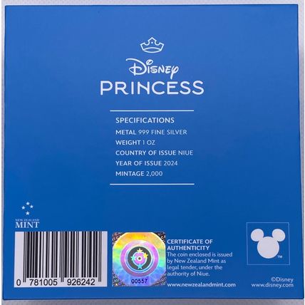 1 oz 2024 Agoro Silver Collectible Coin Cinderella Disney Princess Mintage 2000
