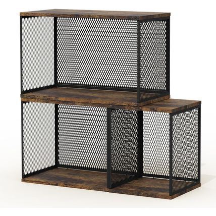 3-Cube Bookcase with 3 Sizes, Wood & Metal 3 Tier Bookshelf for Small Space, Mod