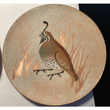 Ruth Louise Whyte Enamel Copper Pheasant Plates- 2-6 1/4" - Signed