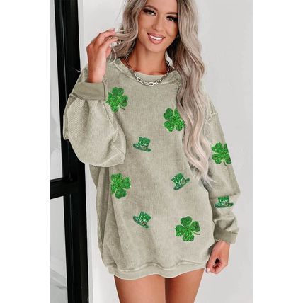 Green St. Patrick Sequined Graphic Corded Sweatshirt