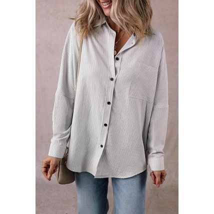 Black Stripe Roll-tab Sleeve Pocketed Long Shirt