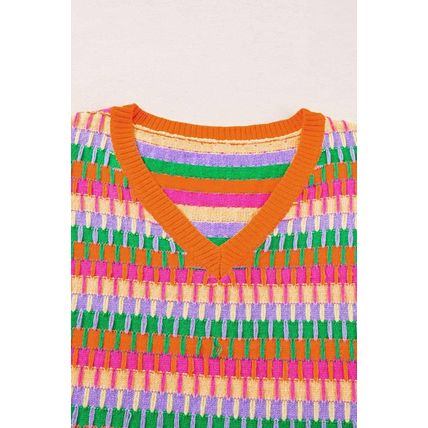 Orange Multi Flutter Sleeve Knitted Sweater Top