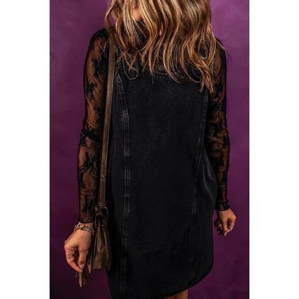 Black Sleeveless Shift Denim Dress