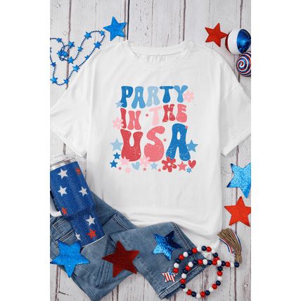 White PARTY IN THE USA Graphic Oversized Tee