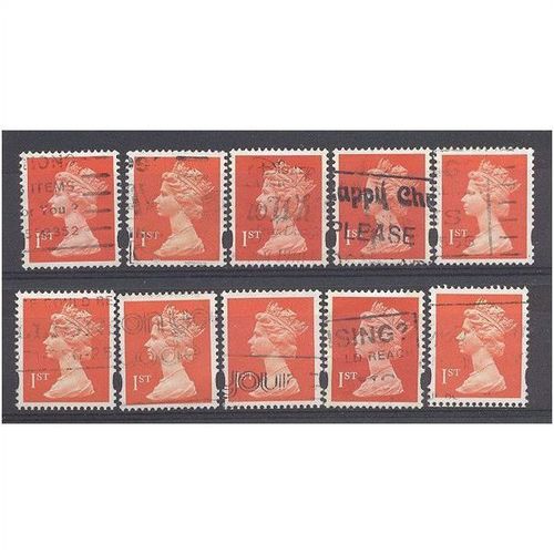 BULK STOCK.(1st) Bright Orange-Red x 10.Type Unchecked.Fine Used.nb12d2