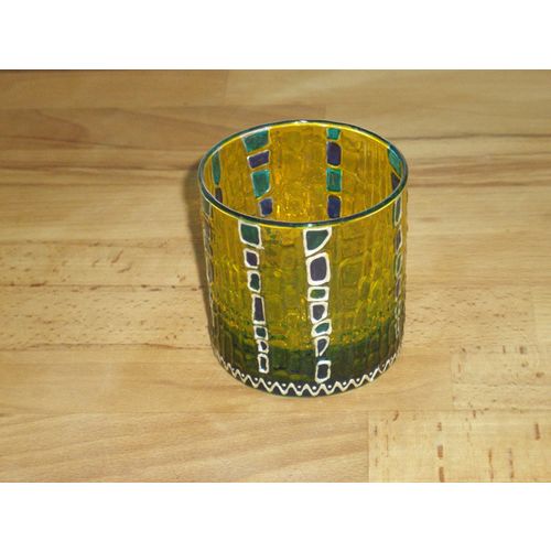 Handpainted Yellow And Blue Decorative Glass