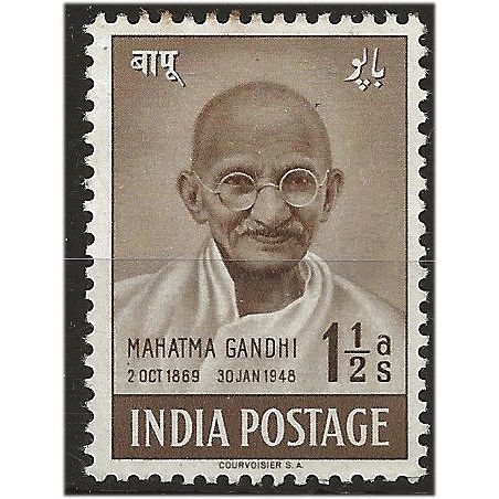 India 1948 SG305 1 1/2a Brown 1st Anniv of Independence/Gandhi Mounted Mint . .