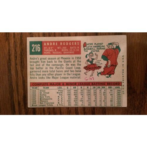 1959 Topps Card # 216 Andre Rodgers Poor (1) San Francisco Giants