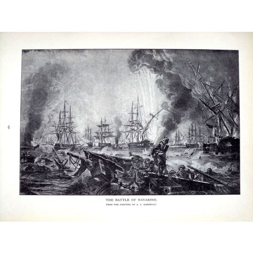 Antique print Naval Battle of Navarino Greek War History Litho Art