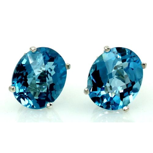 Swiss Blue Topaz, 925 Sterling Silver Post Earrings, SE102