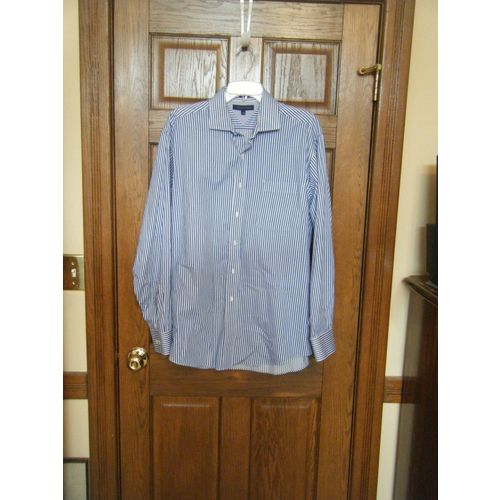 Tommy Hilfiger Blue & White Striped Regular Fit Shirt - Size 16/34 Sleeve 34-35