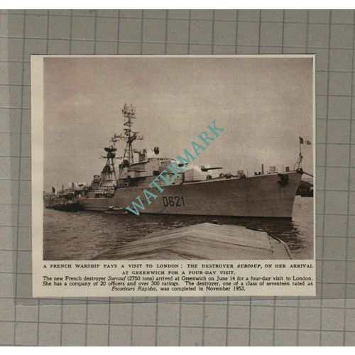 C3198) French Warship Destroyer SURCOUF At Greenwich - 1955 Clip