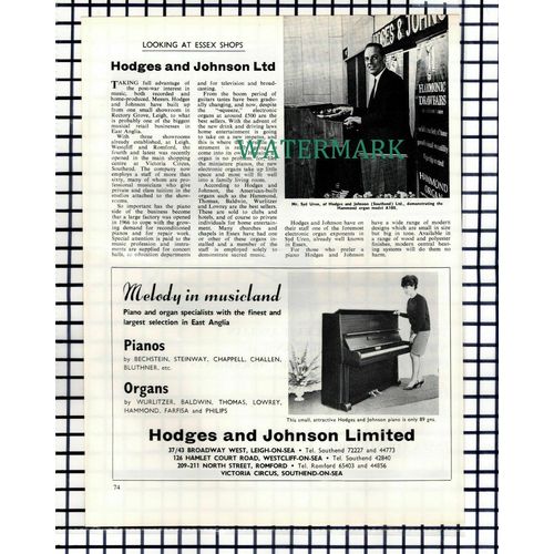 (8377) Hodges And Johnson Ltd Leigh Essex Music Shop Syd Uren - 1967 Cutting