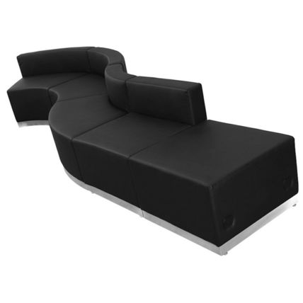 Black White Leather* 5 Pc Wave Sectional Reception Conference Office Mall Seat