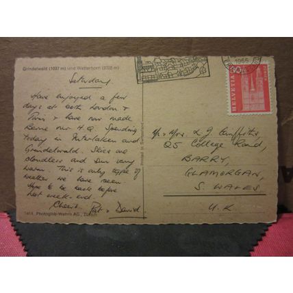 WETTERHORN AND GRINDELWALD vintage used postcard 1966 pm =