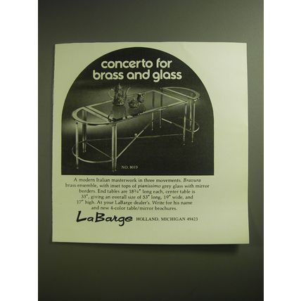 1974 La Barge Bravura Table Advertisement - Concerto for brass and glass