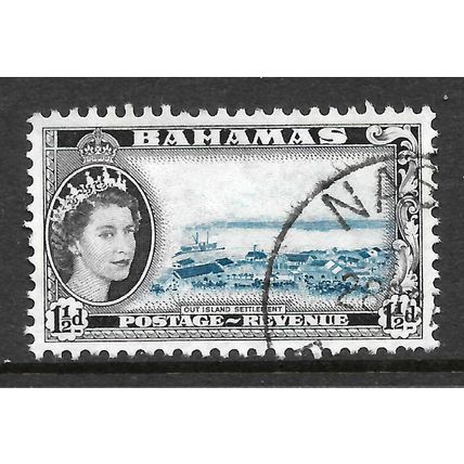 BAHAMAS 1954 1 1/2d BLUE AND BLACK ISLAND SETTLEMENT SG 203 FINE USED