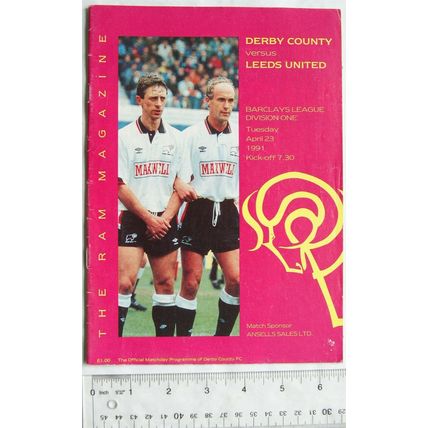 1991 programme Derby County v. Leeds United