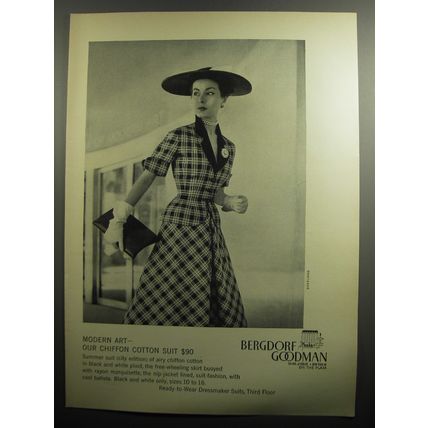 1951 Bergdorf Goodman Suit Ad - Modern Art - our Chiffon cotton suit $90
