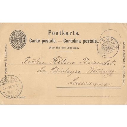 Lausanne Cryon Switzerland 1898 Victorian Old Postcard