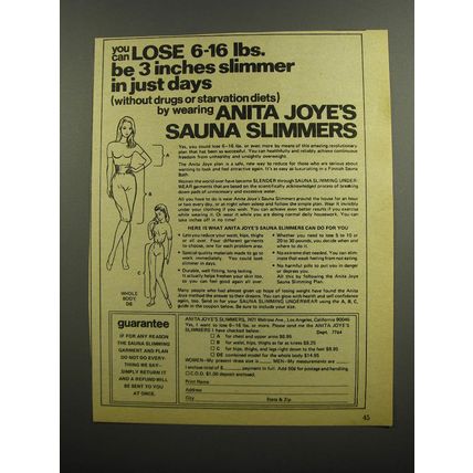 1972 Anita Joye's Sauna Slimmers Ad - You can lose 6-16 lbs.