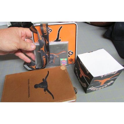 RARE UT TEXAS UNIVERSITY LONGHORNS LOT JOURNAL, SIGN, LANYARD, NOTES, CAR BADGE