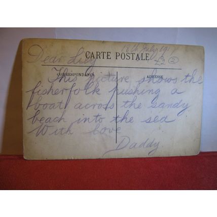 'Daddy to Lily' ISLAND, SEA BOAT, WW1 , FRANCE antique postcard dated 1917 #