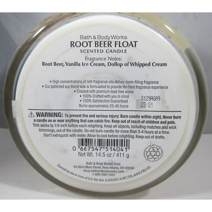 Bath & Body Works 3 wick 14.5 oz Candle vanilla whipped cream Root Beer Float