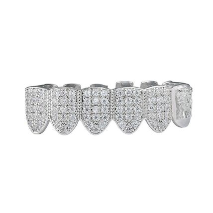 6 Teeth Bottom Grillz Jesus Mouth Full Iced Hip Hop Zirkonia Tooth Caps