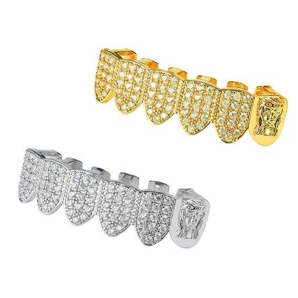 6 Teeth Bottom Grillz Jesus Mouth Full Iced Hip Hop Zirkonia Tooth Caps