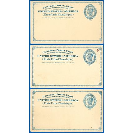 1879 Mint LOT/3 Postal Cards #UX6/UX6a, Pale Blue, Corner Crs & Toning, SCV $105
