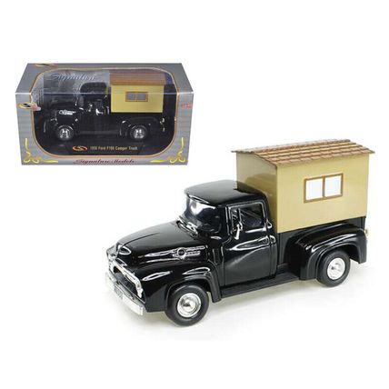 1956 Ford F-100 Pickup Truck Black with Camper 1/32 Diecast Model Car by Sign...