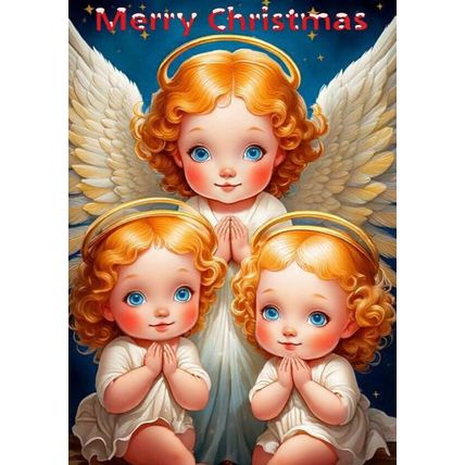 CLASSIC CUTE LITTLE GIRL CHERUB ANGLES PRAYING CHRISTMAS CARD