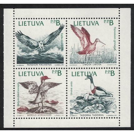 Lithuania Godwit Osprey Goosander Shelducks Birds of the Baltic 4v 1992 MNH