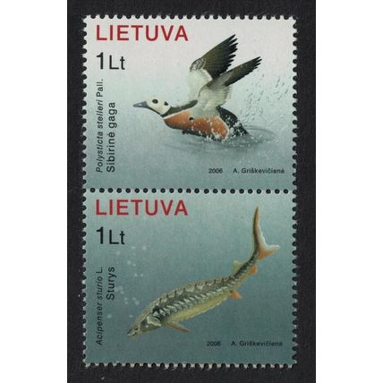 Lithuania Steller's eider Bird Duck European sea sturgeon Fish 2006 MNH