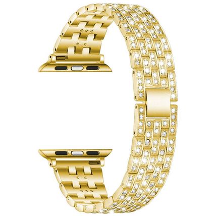 Five-beads Diamond Steel Replacement Strap Watchband For Apple Watch Series, 7 4